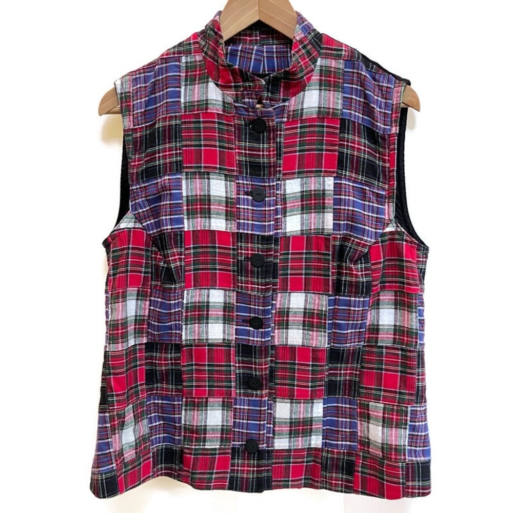 Vintage‎ Patchwork Plaid & Velvet Vest, Women's Size Large